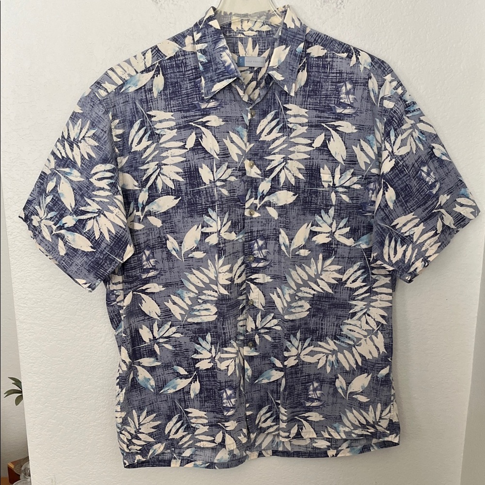 Men's Blue Floral & Boat Hawaiian button down by half Moon Bay (54Wx28L) XL